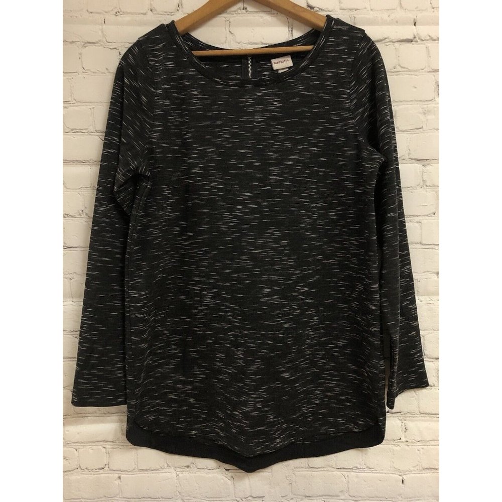 Merona Medium Black Long Sleeve Stretch Top White Specs Rear Zipper On Neck